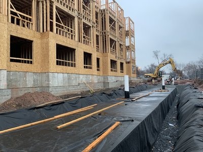 StormTech storm chamber install underway at Clarus Glen Ridge.