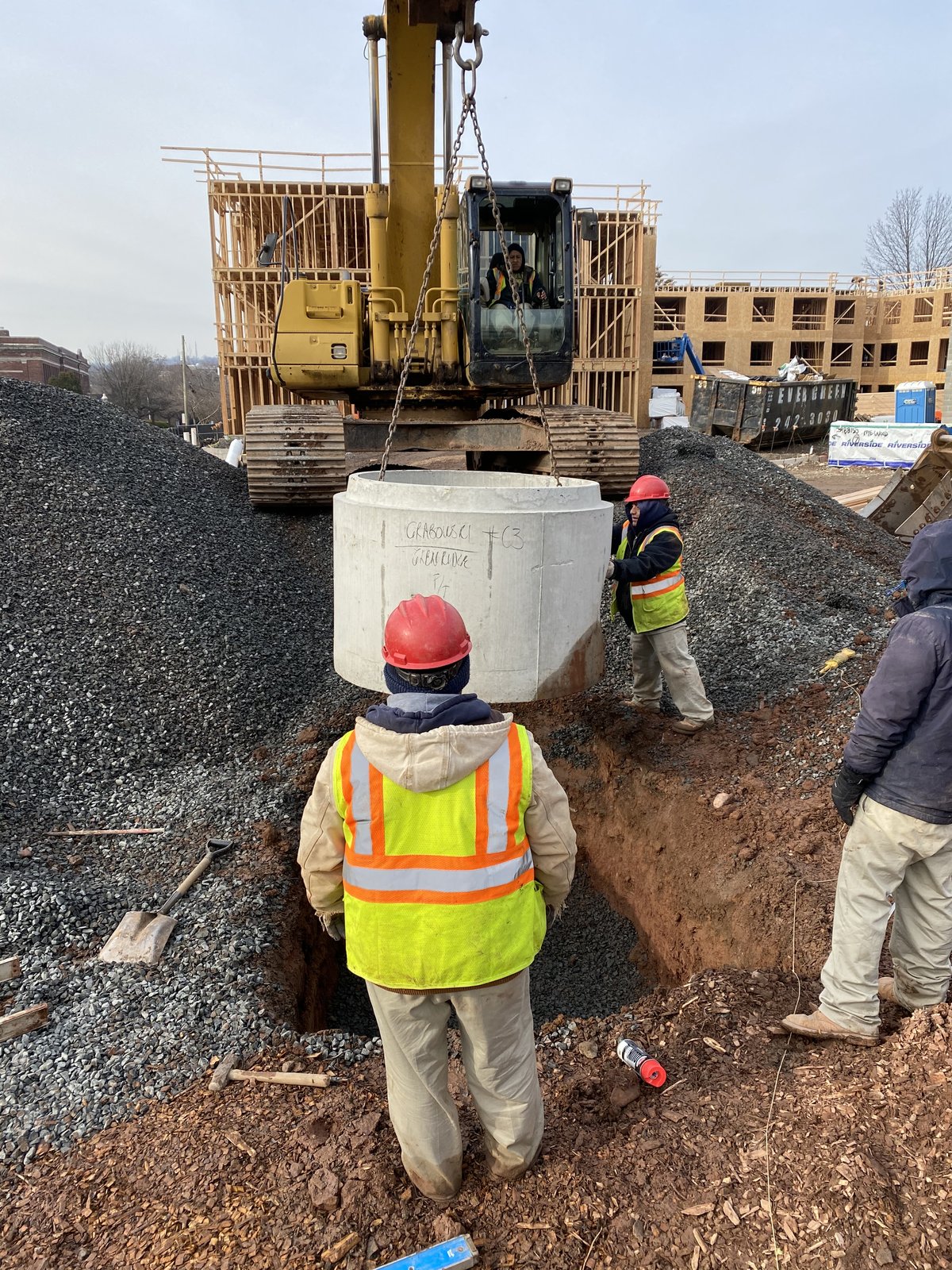 Detail of the StormTech chamber install at Clarus Glen Ridge.